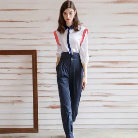 Women's Sets,Office Lady Shirt Pants Sets,Half Sleeve Top and Pants Suits,Blouses trousers 2 piece Sets,Summer Clothing Shirt Pants Sets